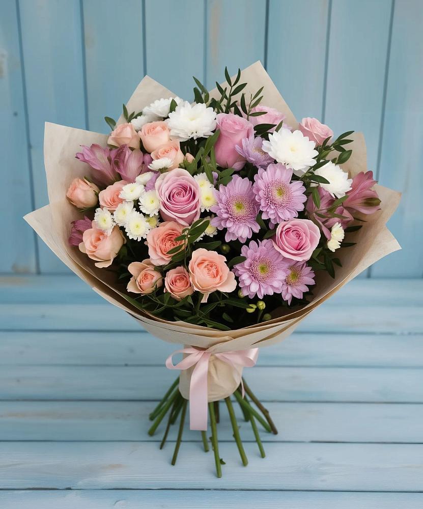 Букет цветов из: Хризантемы, Розы и Альстромерии в Литвиново