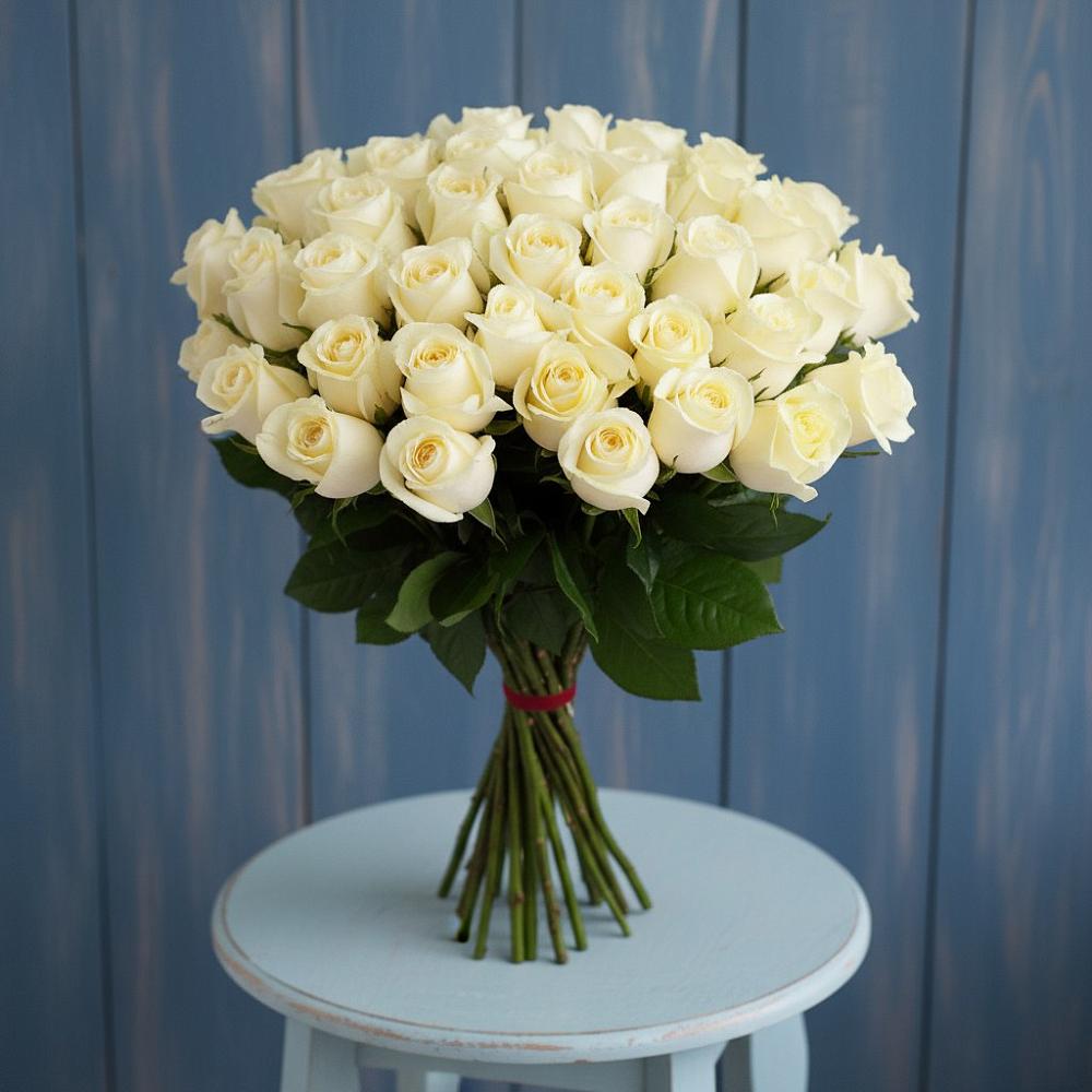 Букет 51 Белая роза Эдлесс Лав в Литвиново