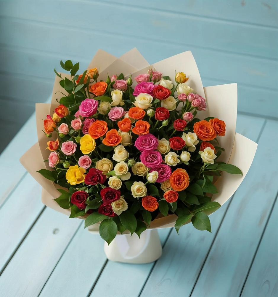 Букет Микс из разноцветных кустовых роз в Литвиново