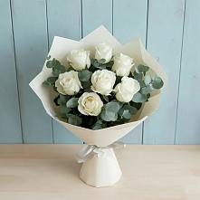 Букет Белые розы в Эвкалипте в Литвиново