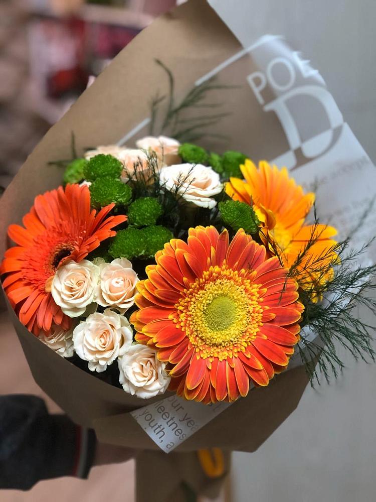 Букет цветов из: Герберы, Хризантемы и Розы в Литвиново
