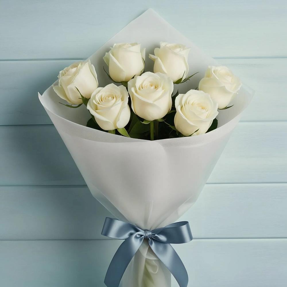 Букет 7 Белых роз Эдлесс Лав в Литвиново